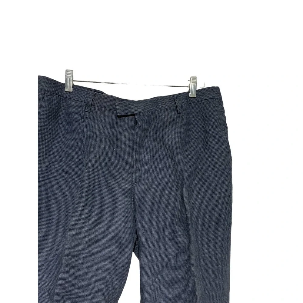 Banana Republic Slim Fit Linen Pants Mens 33x34 Navy Blue Micro Check Trousers